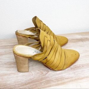 free people mustard leather strappy mules size 38